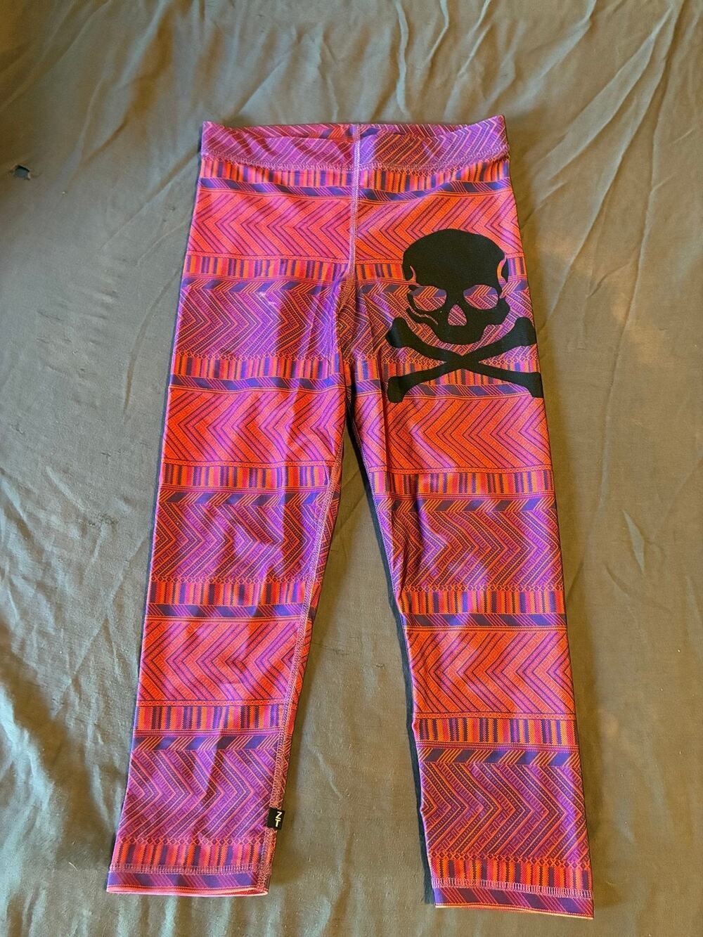 Zara Terez for SoulCycle Leggings Womens M Purple Orange Geo Skull Print Yoga